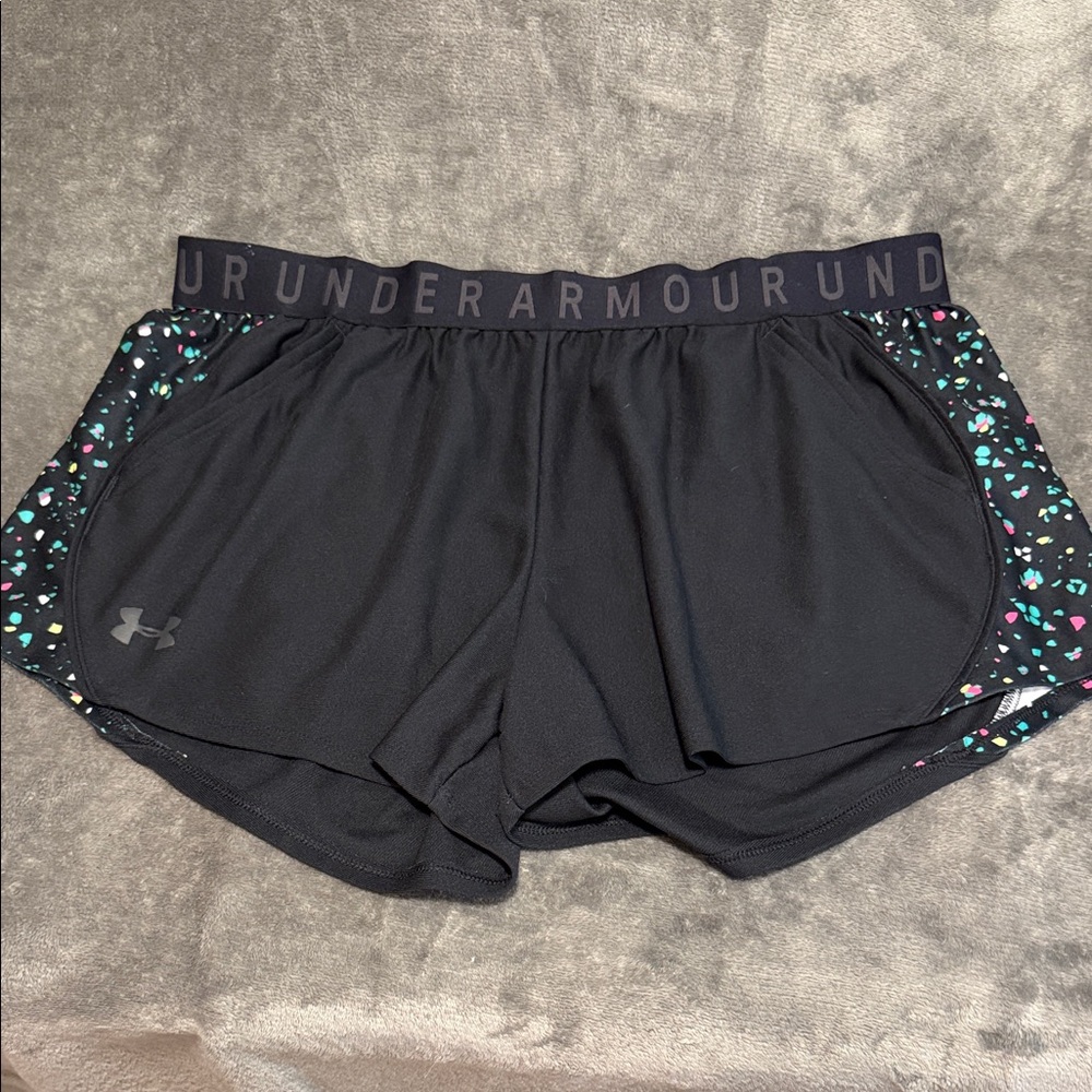 Under Armour Black Athletic Shorts with Multicolor Speckle Panels